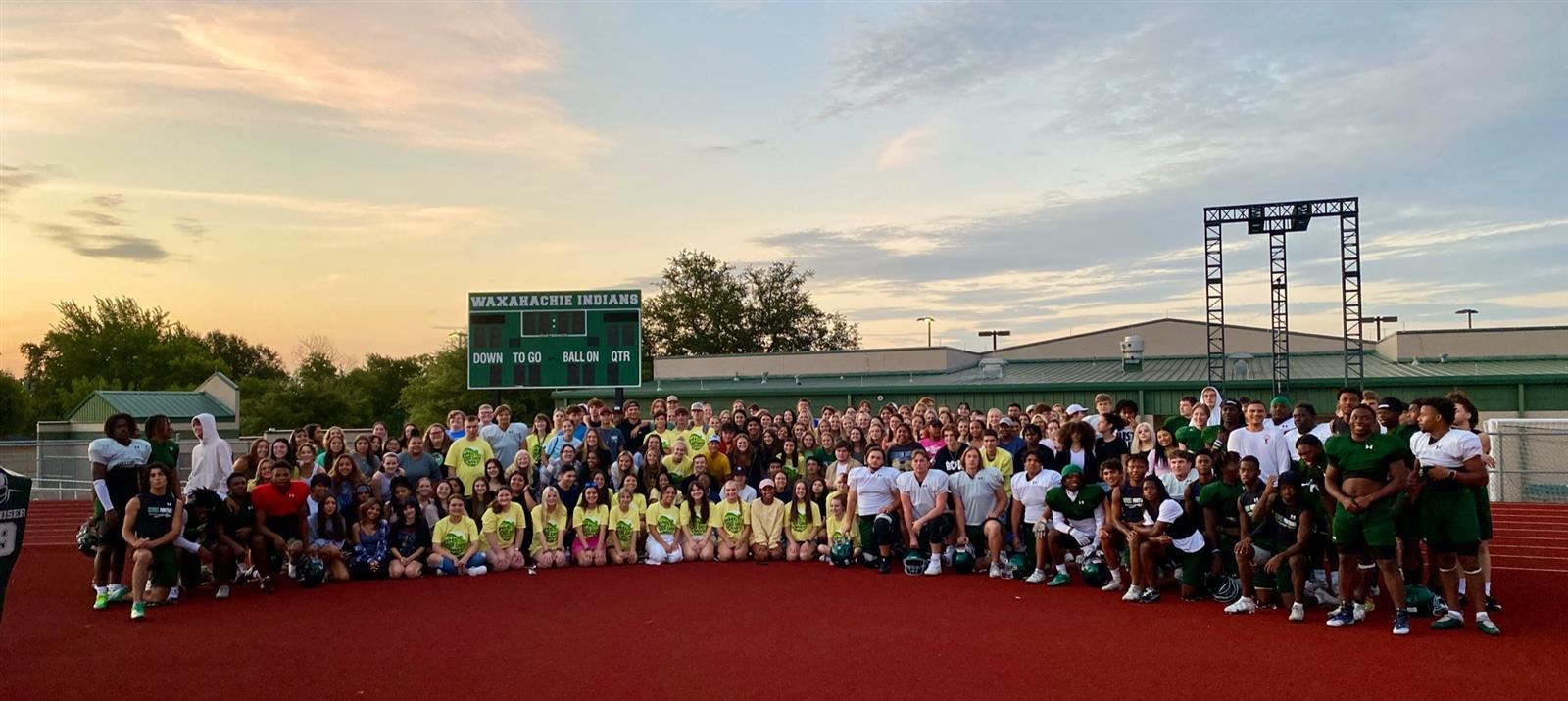 large group of high school seniors on track large group of high school seniors on track